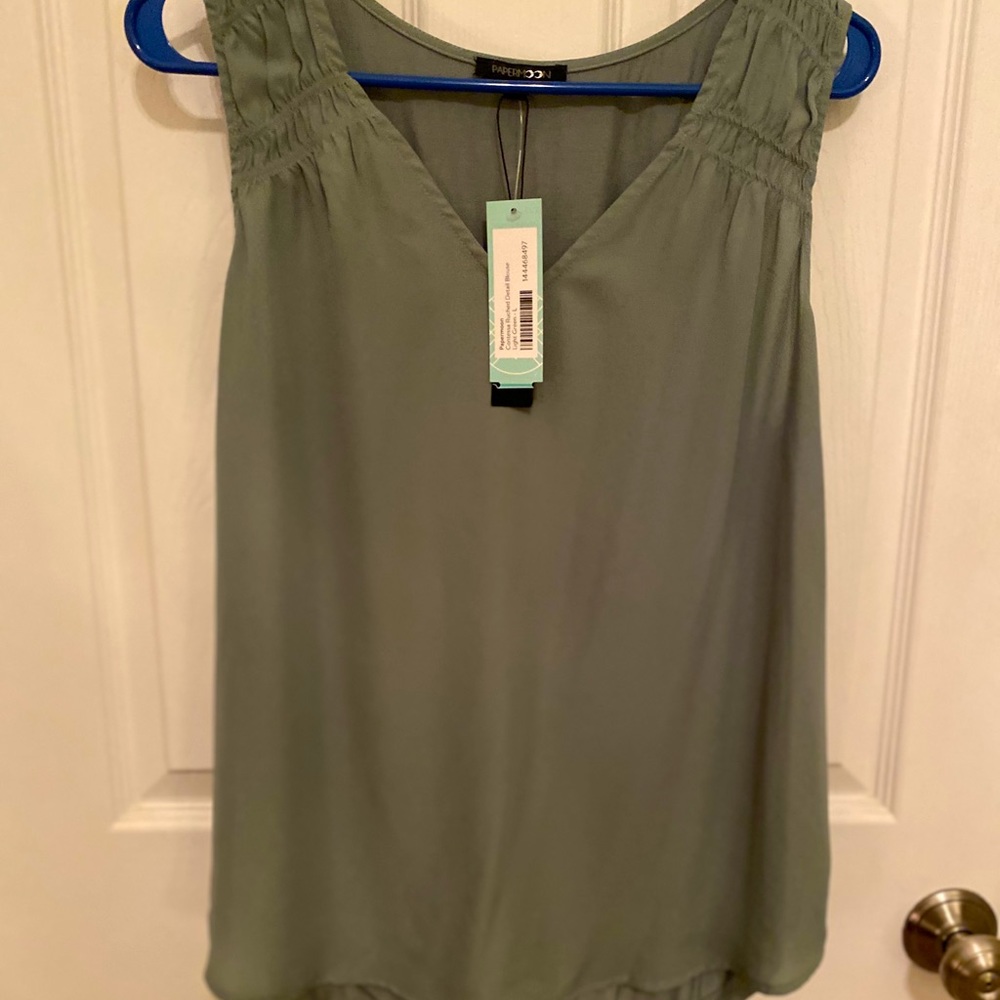 Khaki green sleeveless blouse